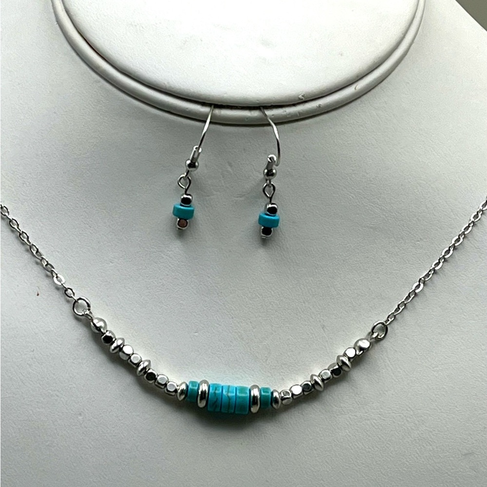 Silver and Turquoise Necklace and Earring Set